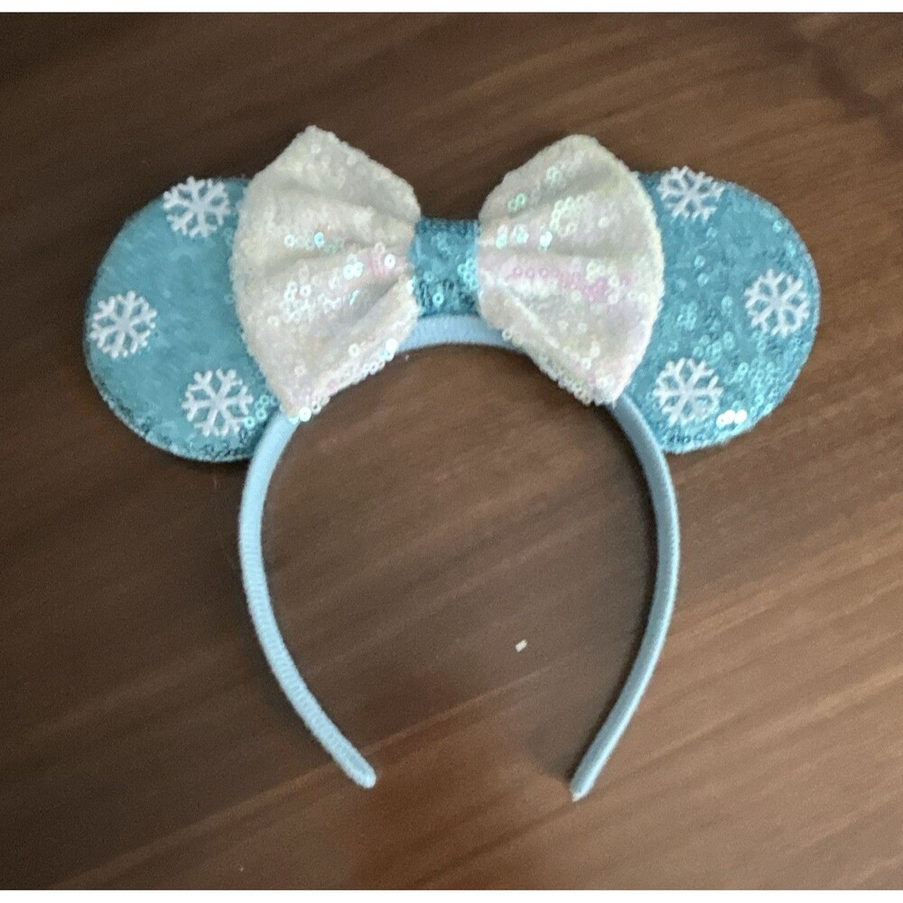 Girls Elsa Frozen Blue/White Sequin Padded Headband w/ Bow Snowflake, One Size